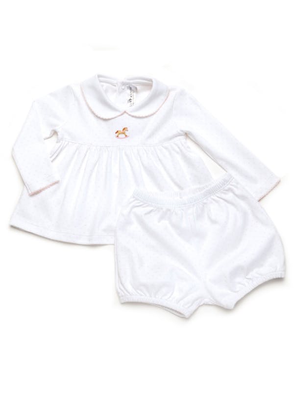 Small Rocking Horse Bloomer Set | Lt Pink Bitty Dot
