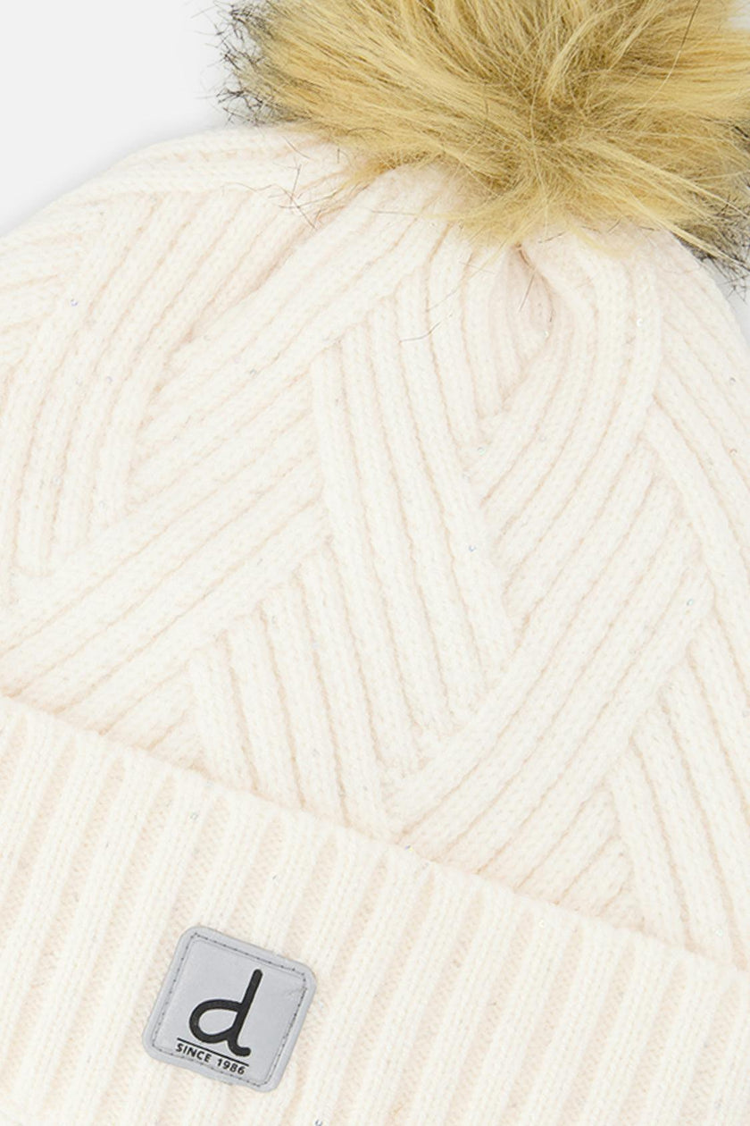 Winter Knit Hat with Pompom Off-White