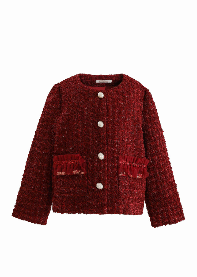 Red Tweed Button-Up Jacket