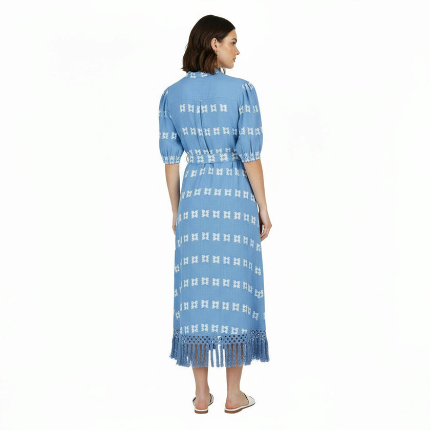 Estelle Womens Fringed Shirtdress Sky White Embroidery, Sky Blue