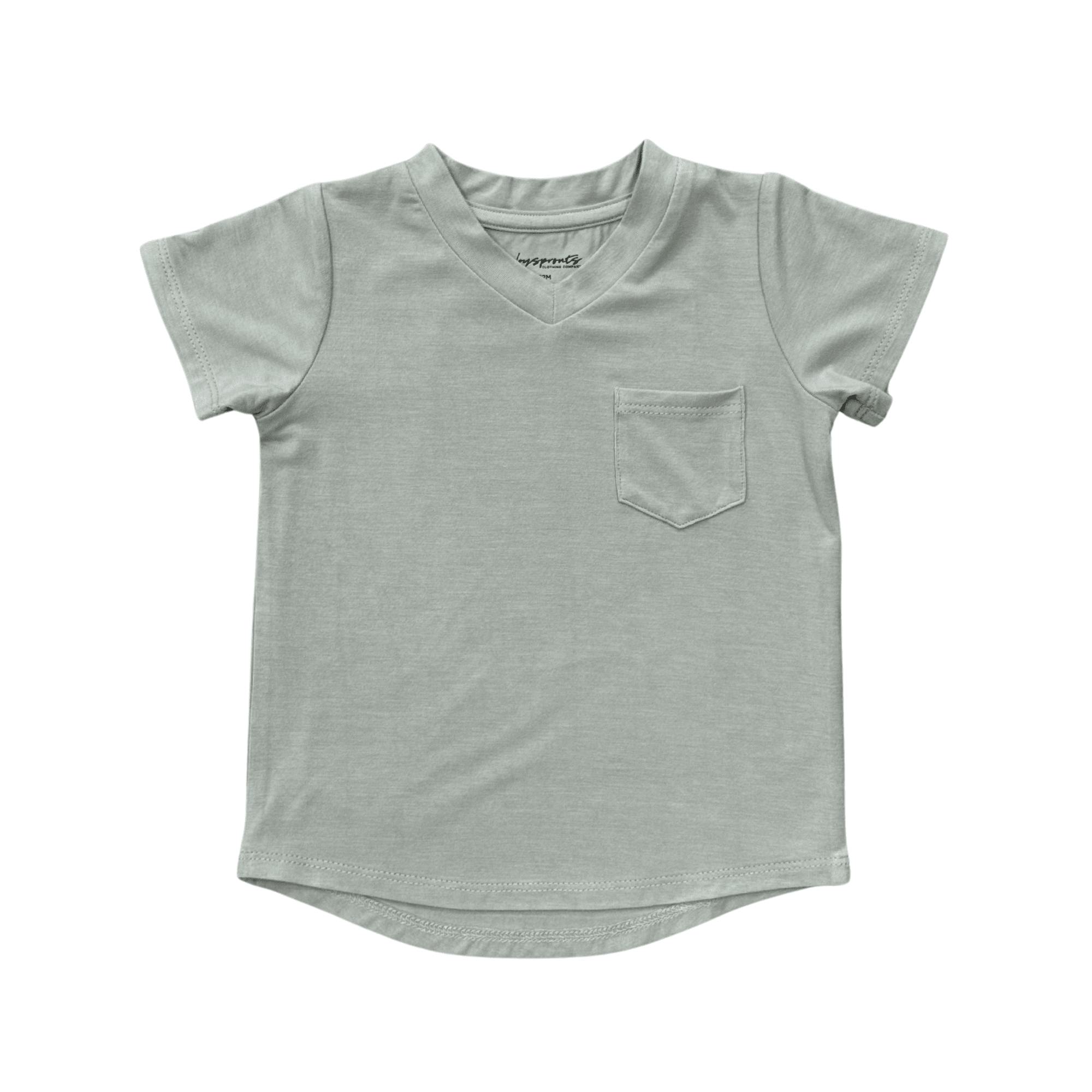 Girls V-Neck Pocket Tee in Aqua Grey