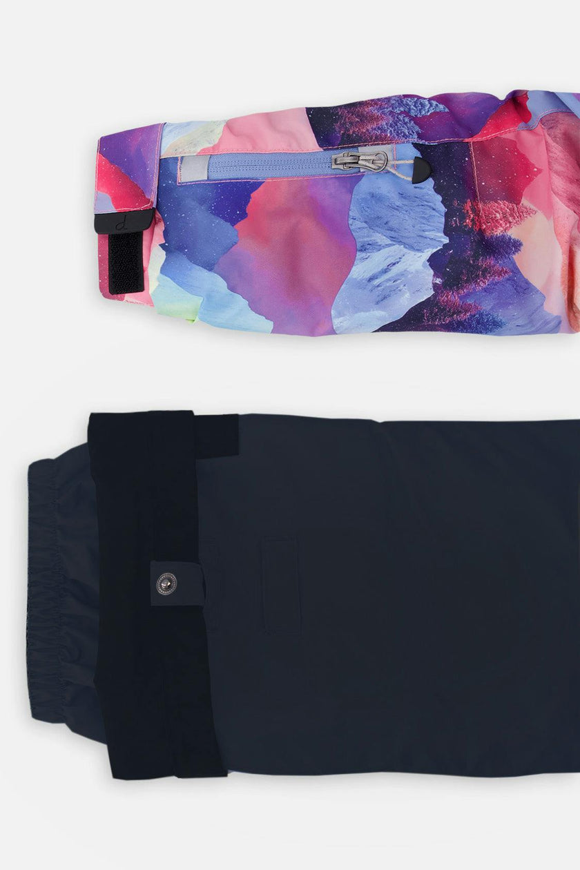 Two Piece Play Snowsuit Pink Mountain Print With Black Pants
