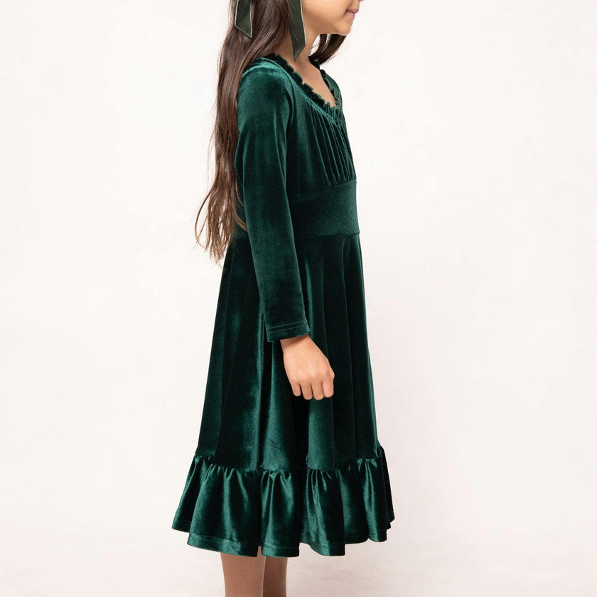 Mini Cypress Dress in Green Velvet