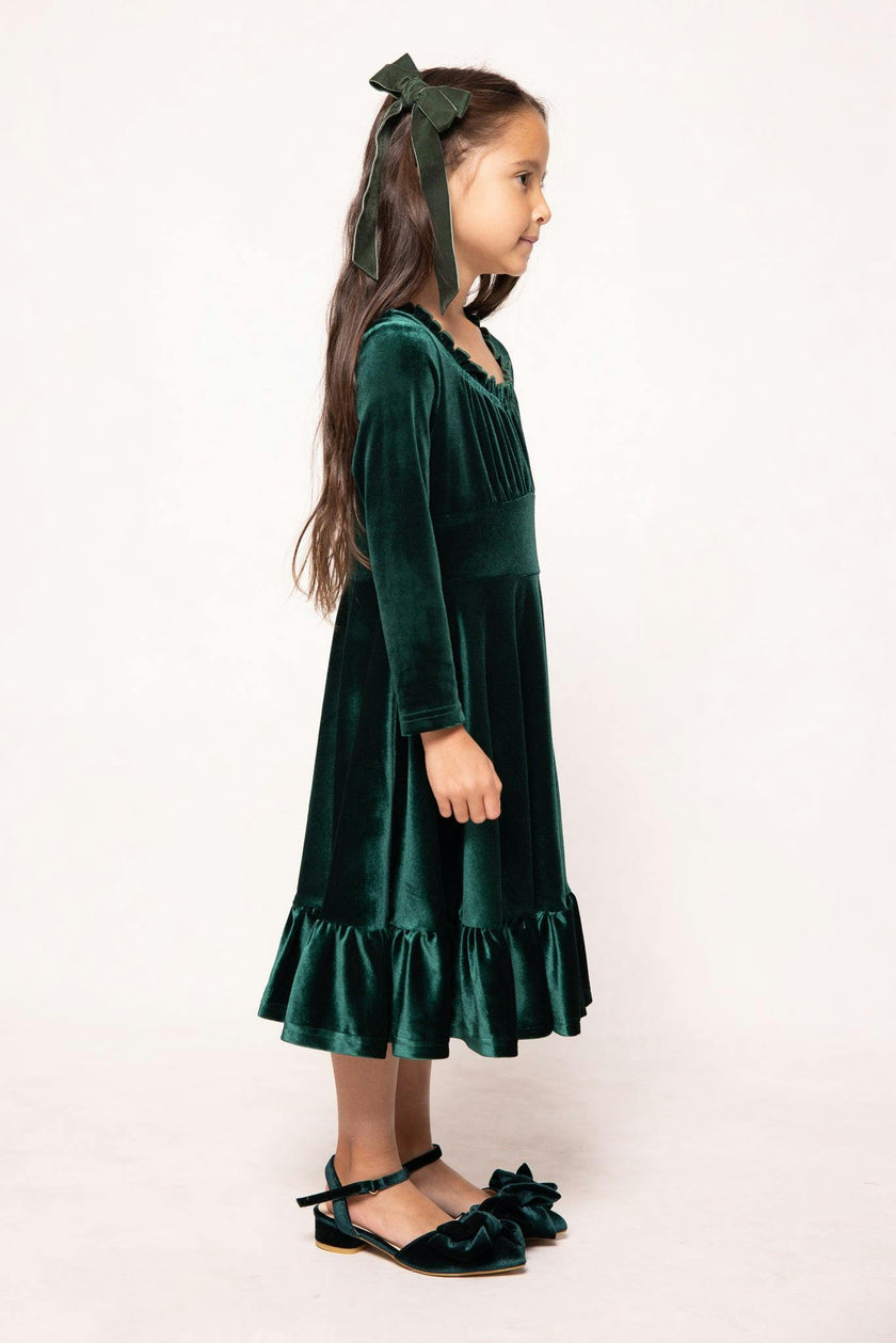 Mini Cypress Dress in Green Velvet