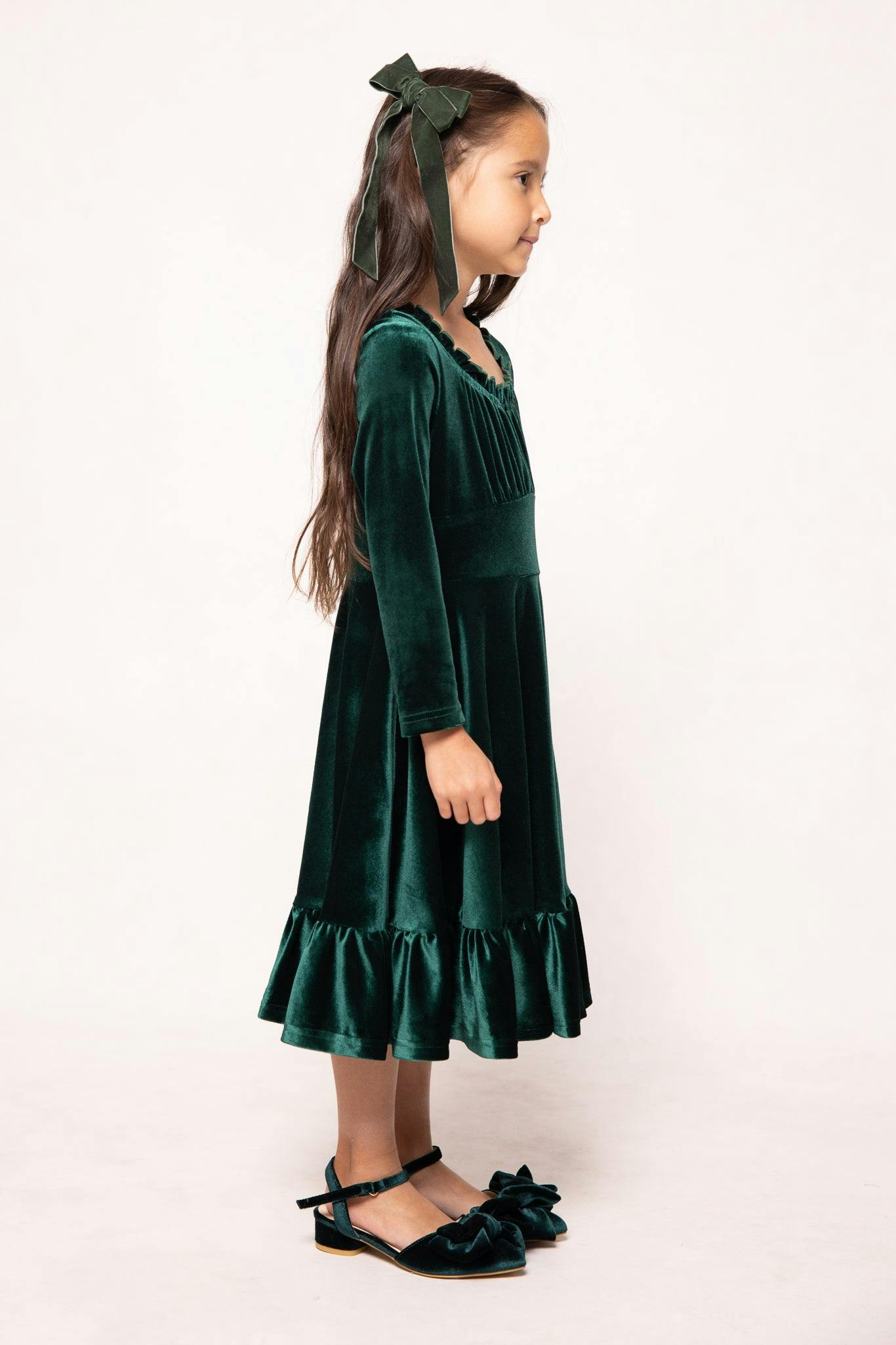 Mini Cypress Dress in Green Velvet