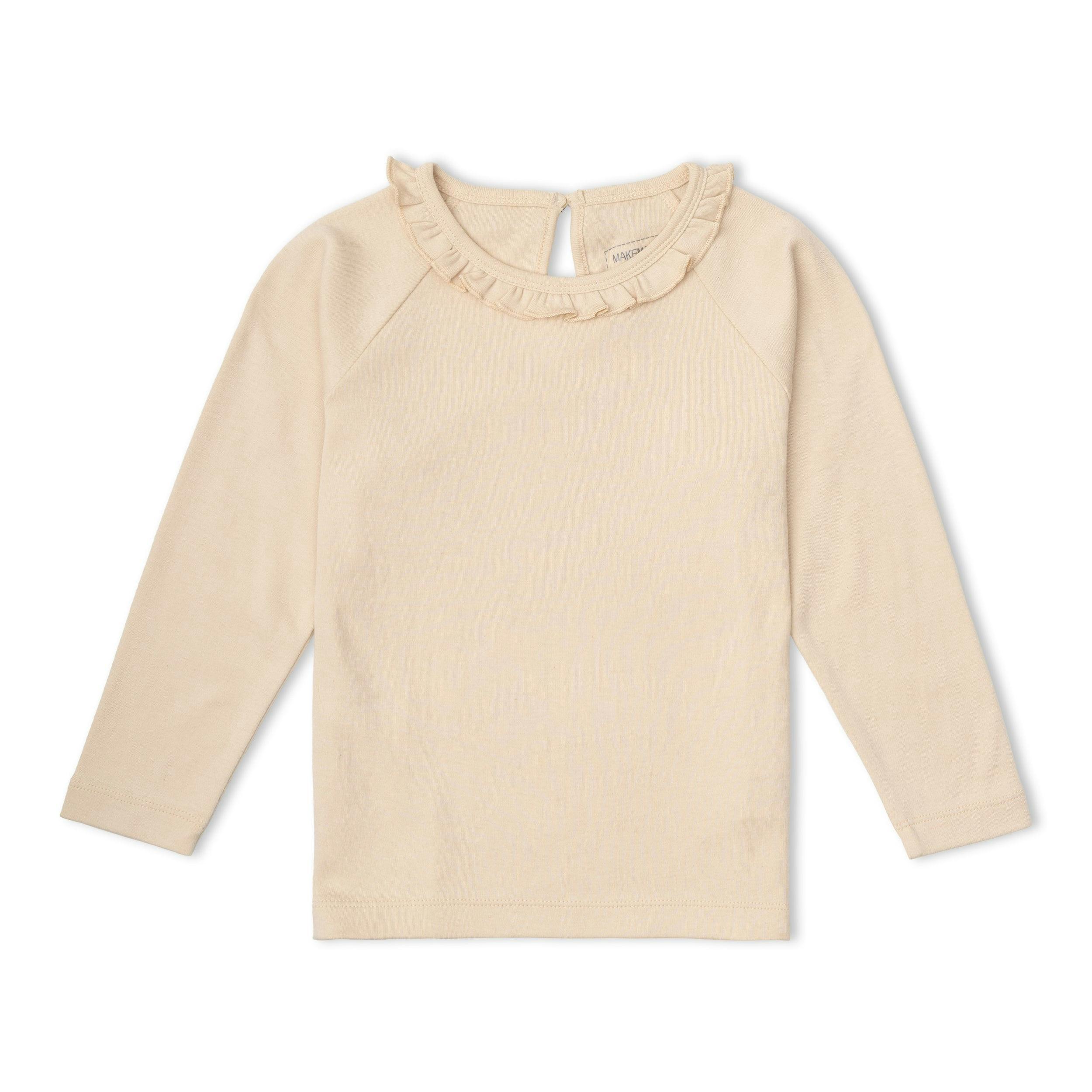 Organic Ruffle Neck Top - Oat