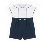 Navy Pique Button on Shortall