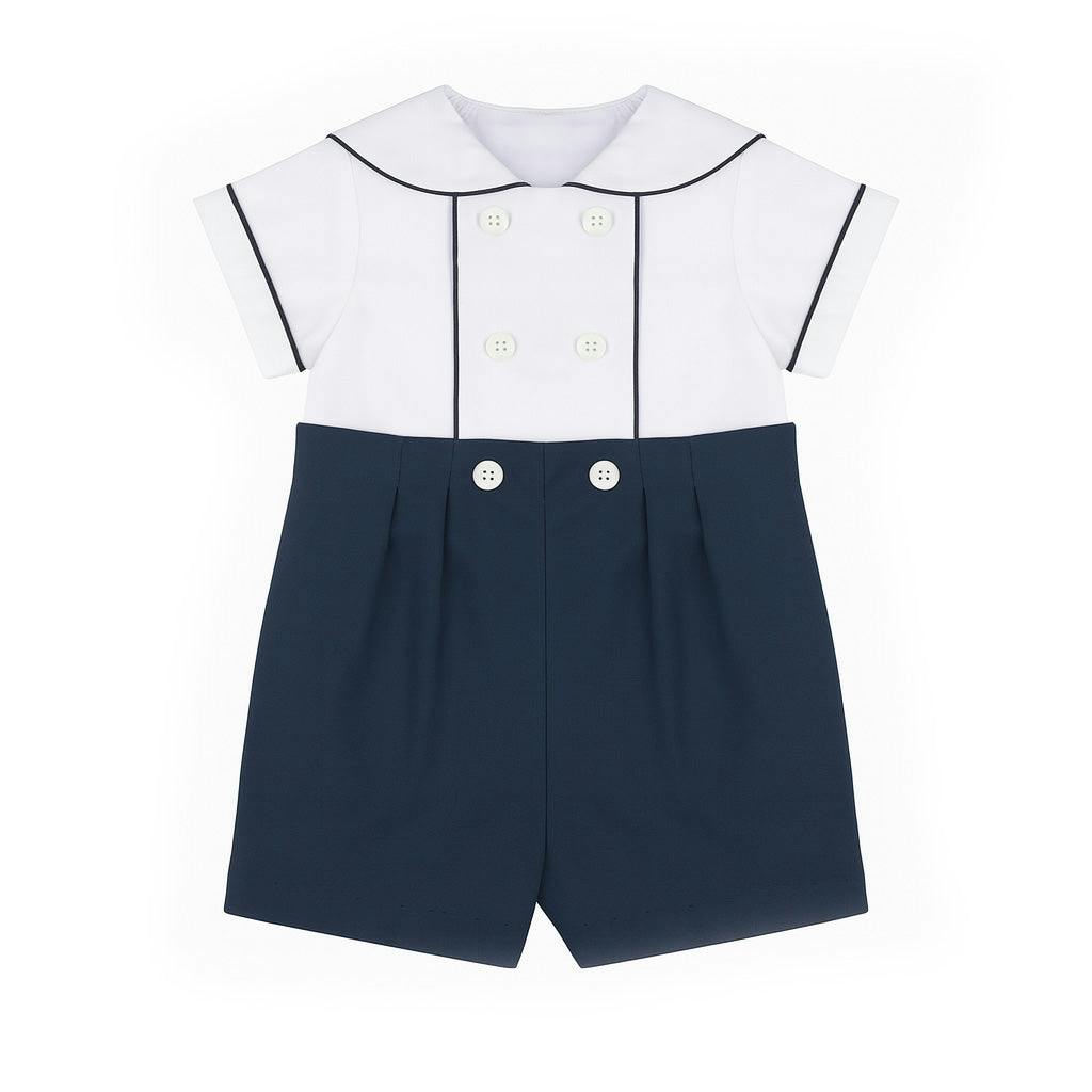 Navy Pique Button on Shortall