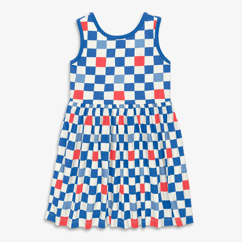 Kids tiered tank dress in checkerboard