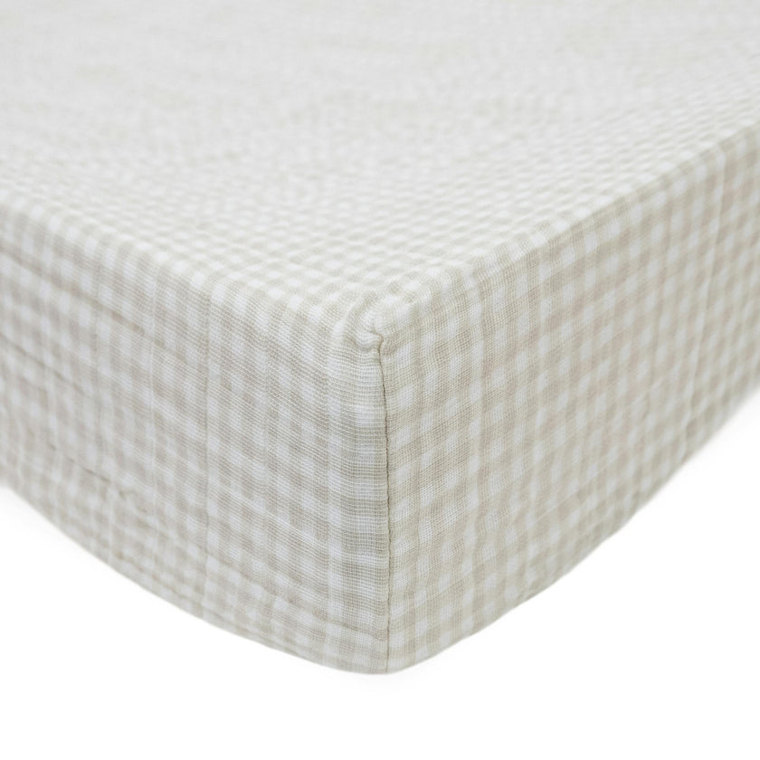 Cotton Muslin Changing Pad Cover - Tan Gingham