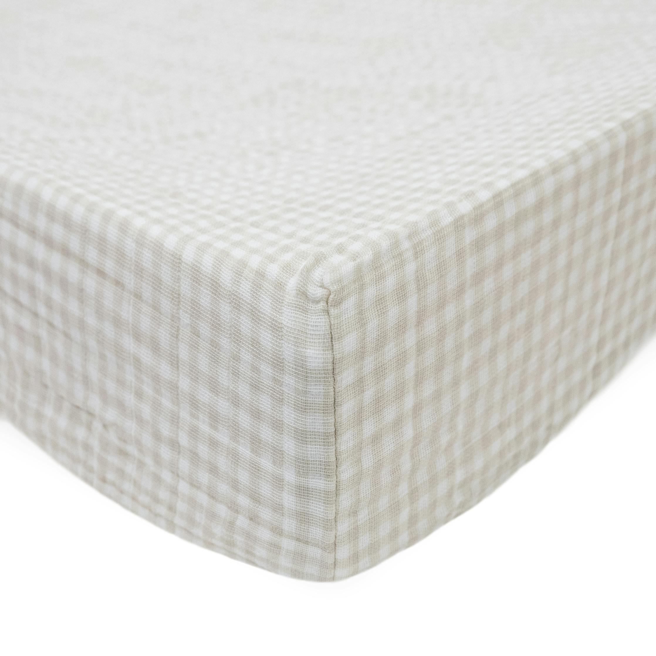 Cotton Muslin Changing Pad Cover - Tan Gingham