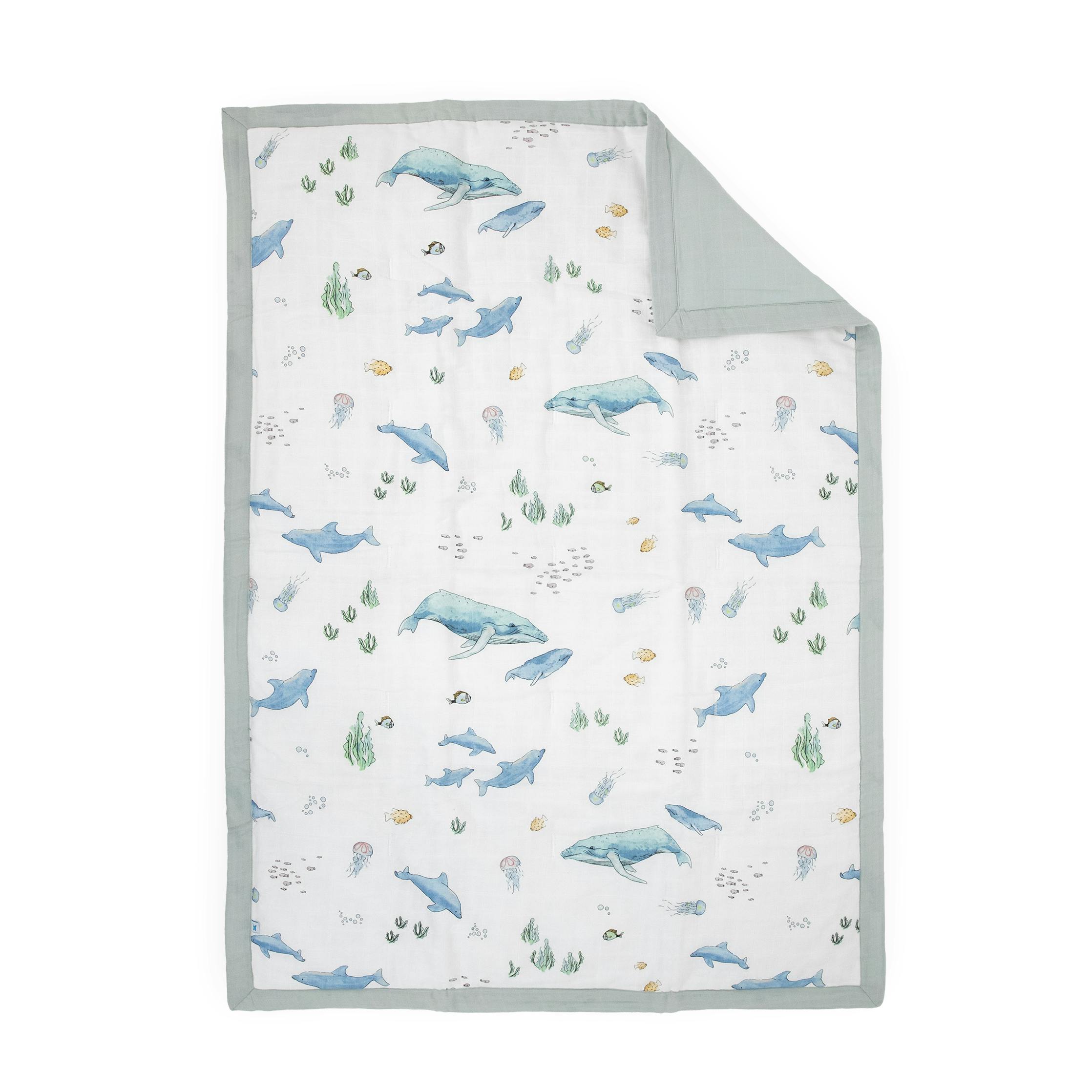 Cotton Muslin Toddler Bedding 3 Piece Set - Whales