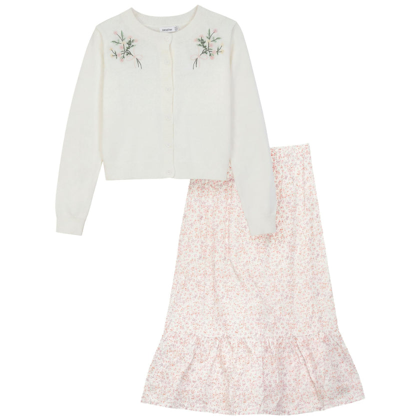 Floral Skirt Cardigan Set