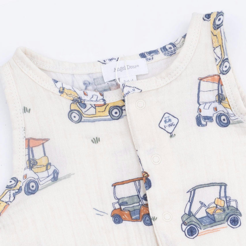 Zooming Golf Carts - Sleeveless Shortie Romper with Bucket Hat