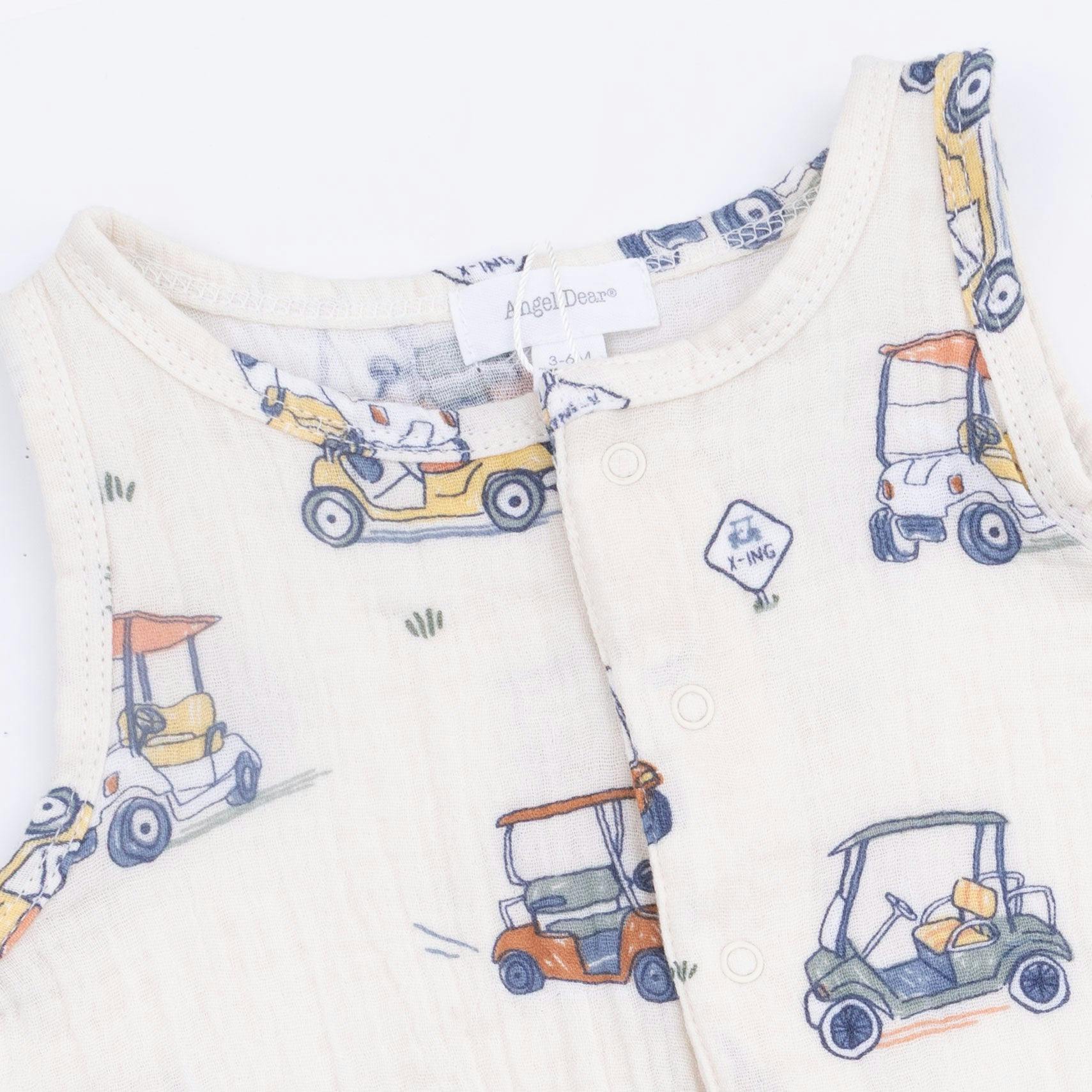 Zooming Golf Carts - Sleeveless Shortie Romper with Bucket Hat