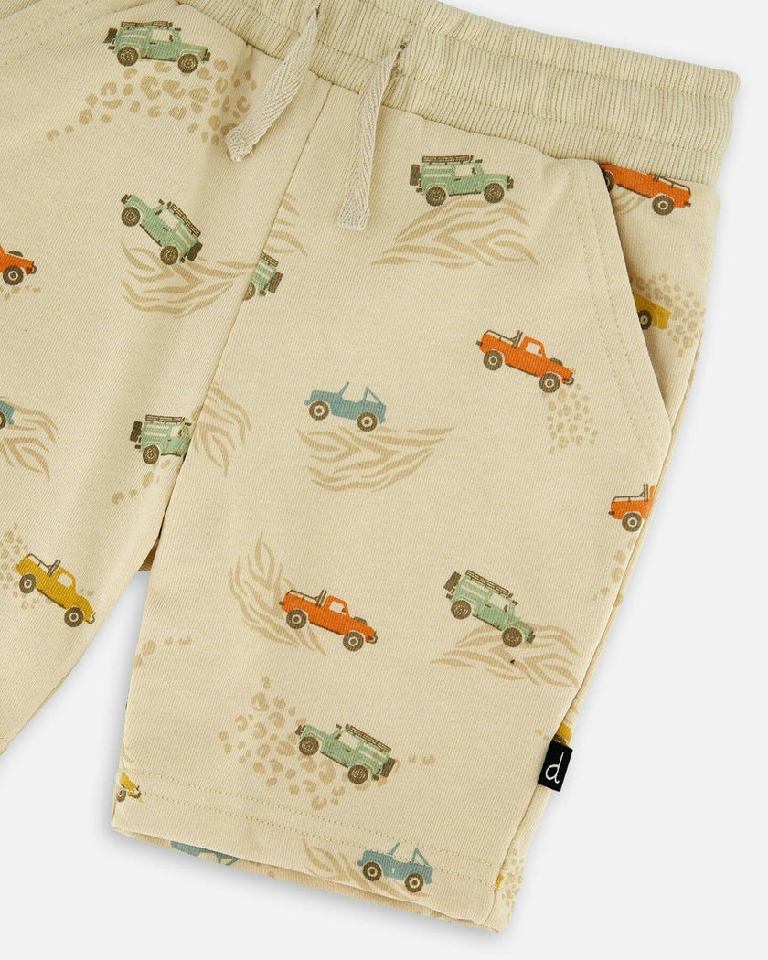 French Terry Shorts Beige Jeep Print