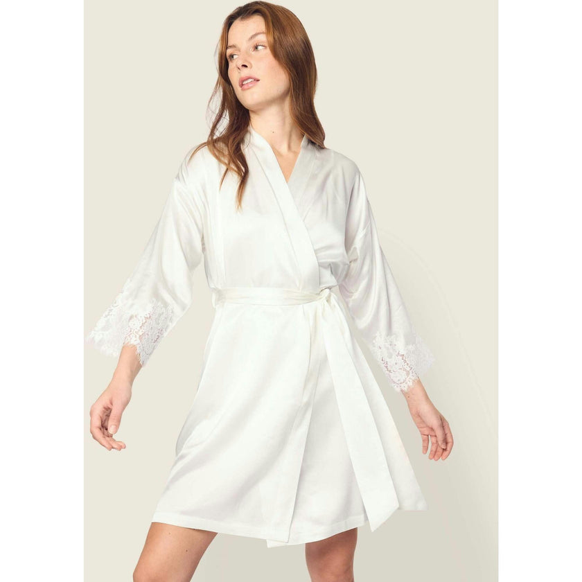 Women's Silk Lace Robe in White