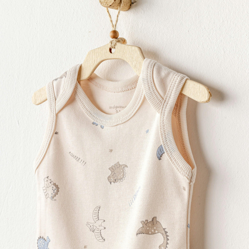 Beige and Blue Dino Bodysuits