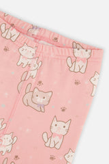 Organic Cotton Two Piece Pajama Set Pink Cat Print