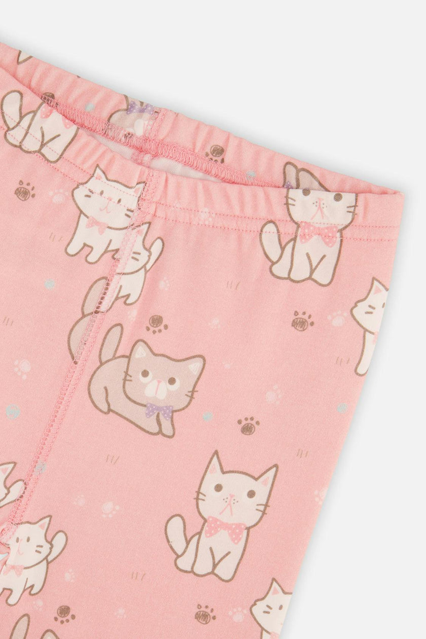 Organic Cotton Two Piece Pajama Set Pink Cat Print