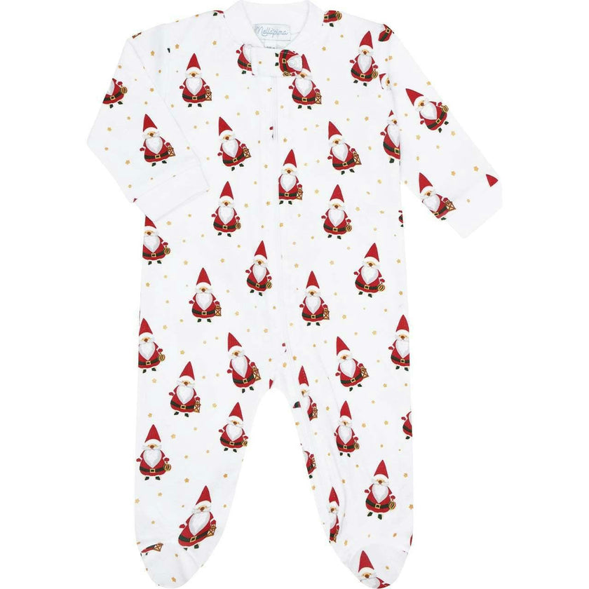 Santa Print Zipper Footie