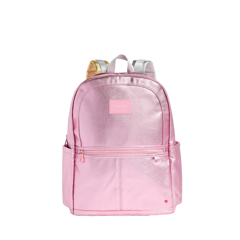 Kane Double Pocket Large Backpack, Metallic Pink/Silver