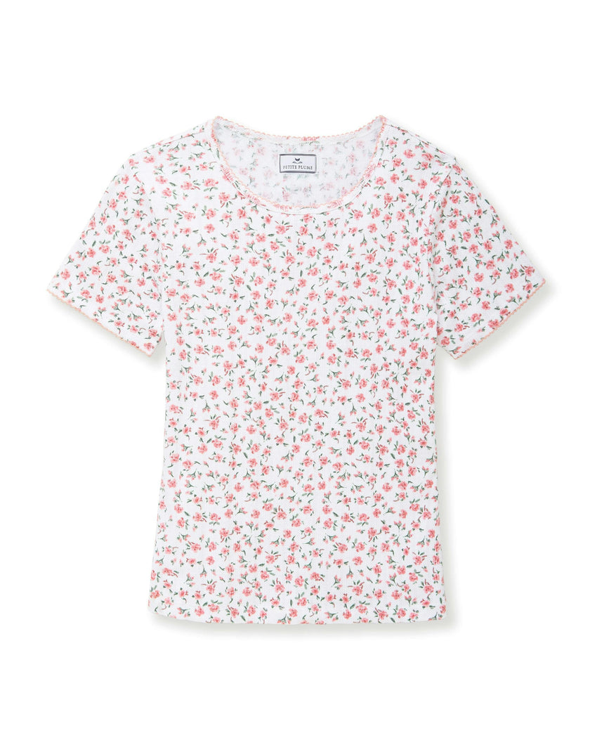 Women's Pointelle T-Shirt in Pink Floral