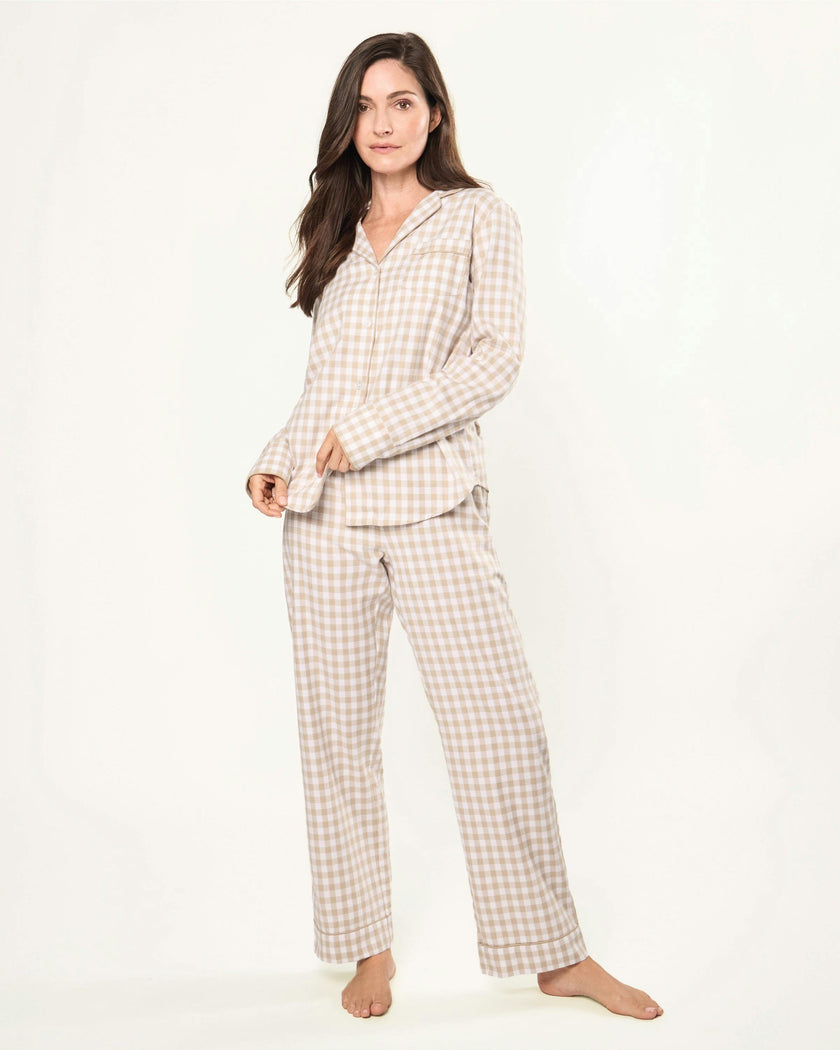 Women's Twill Pajama Set in Camel Gingham