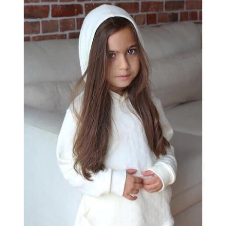 Boy Cream Long Hooded Pocket Jersey 100% Cotton
