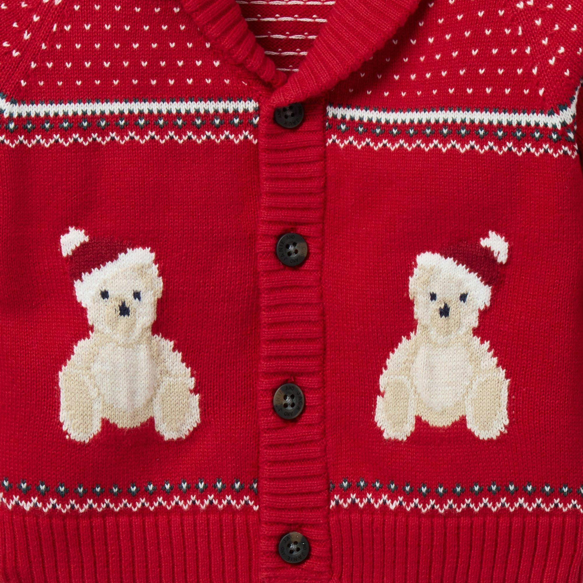 The Holiday Bear Baby Cardigan, red