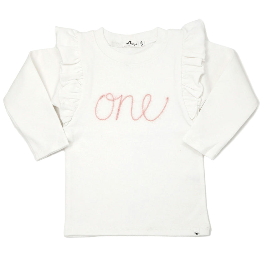 Millie Long Sleeve Tee in 'one' Pink Eyelash Writing