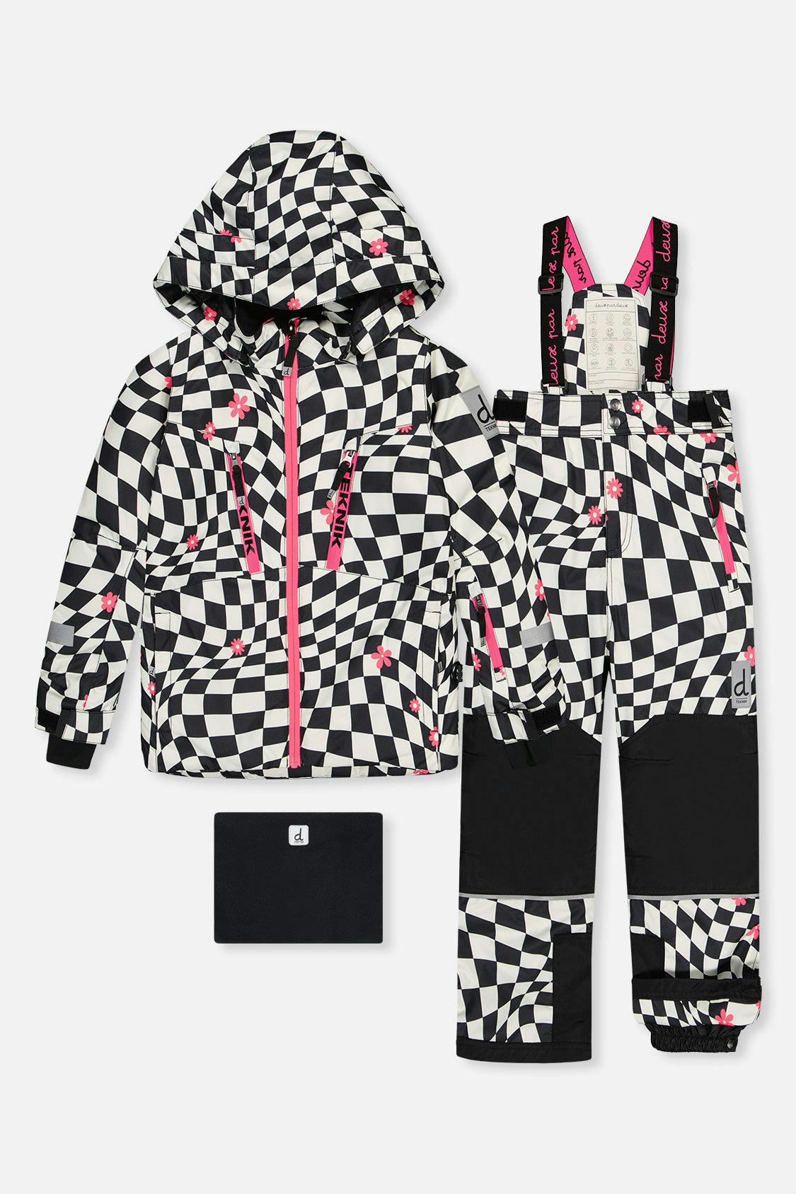 Two Piece Teknik Snowsuit White And Bright Pink Checkered Print