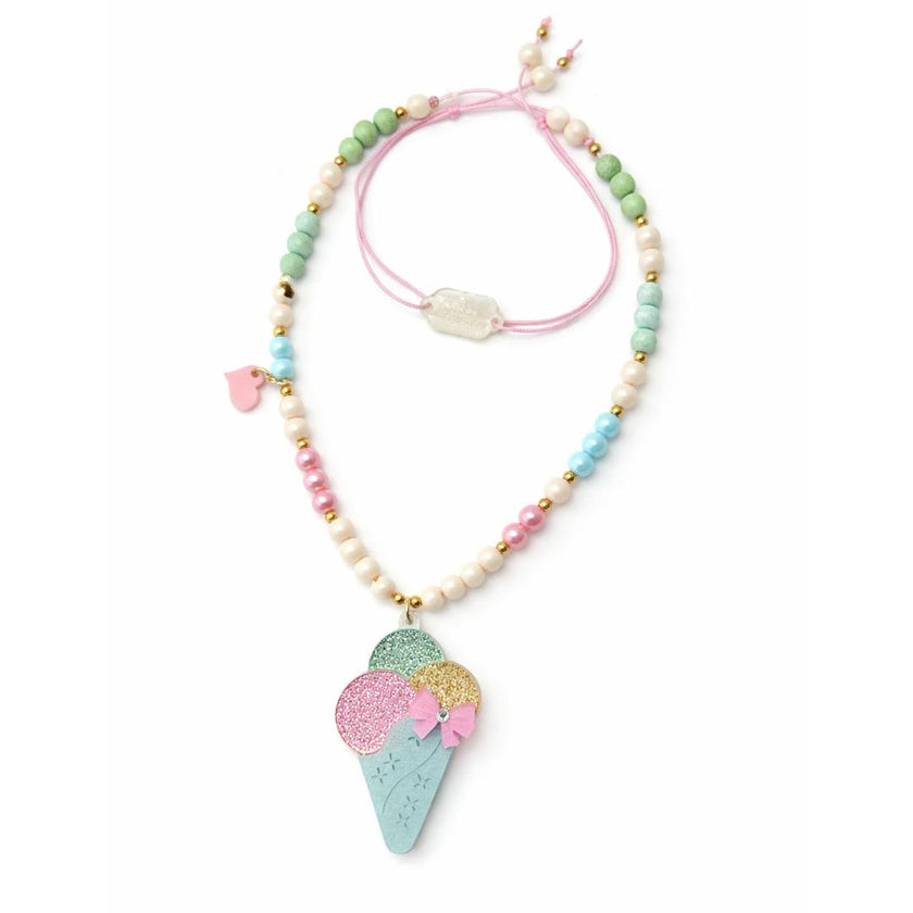 Ice Cream Cone Glitter Pastel Necklace -SUM