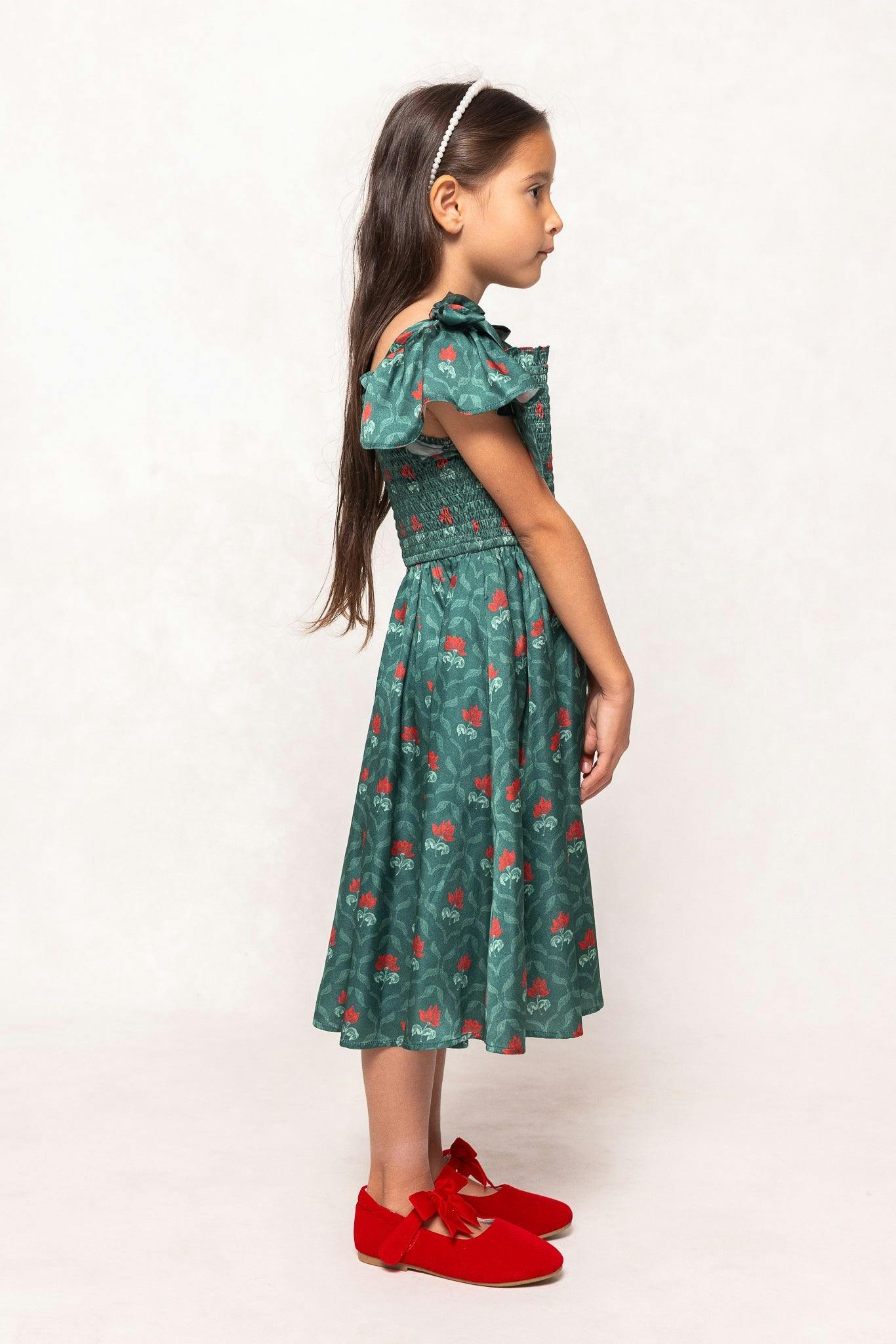 Mini Rayna Dress in Green Floral Block