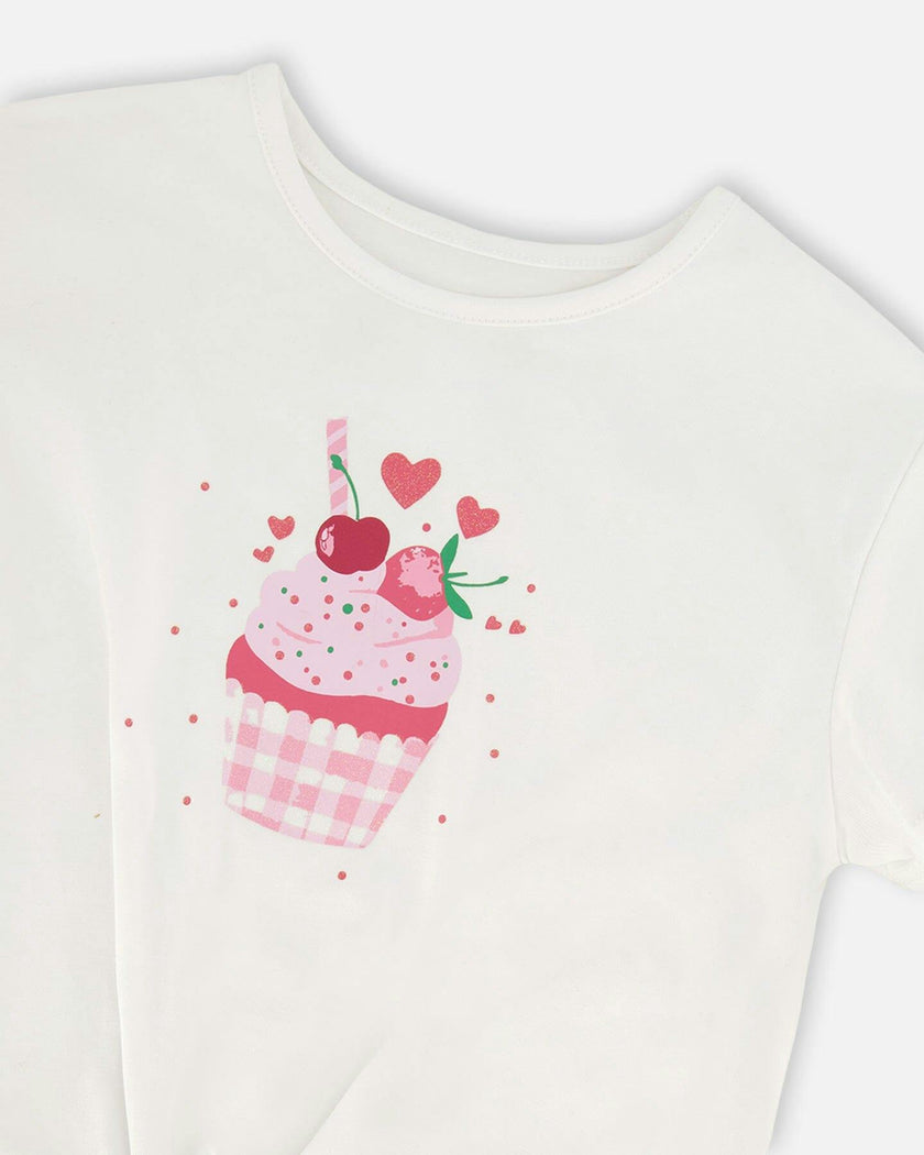 Organic Cotton Jersey T-Shirt With Tie At Waist