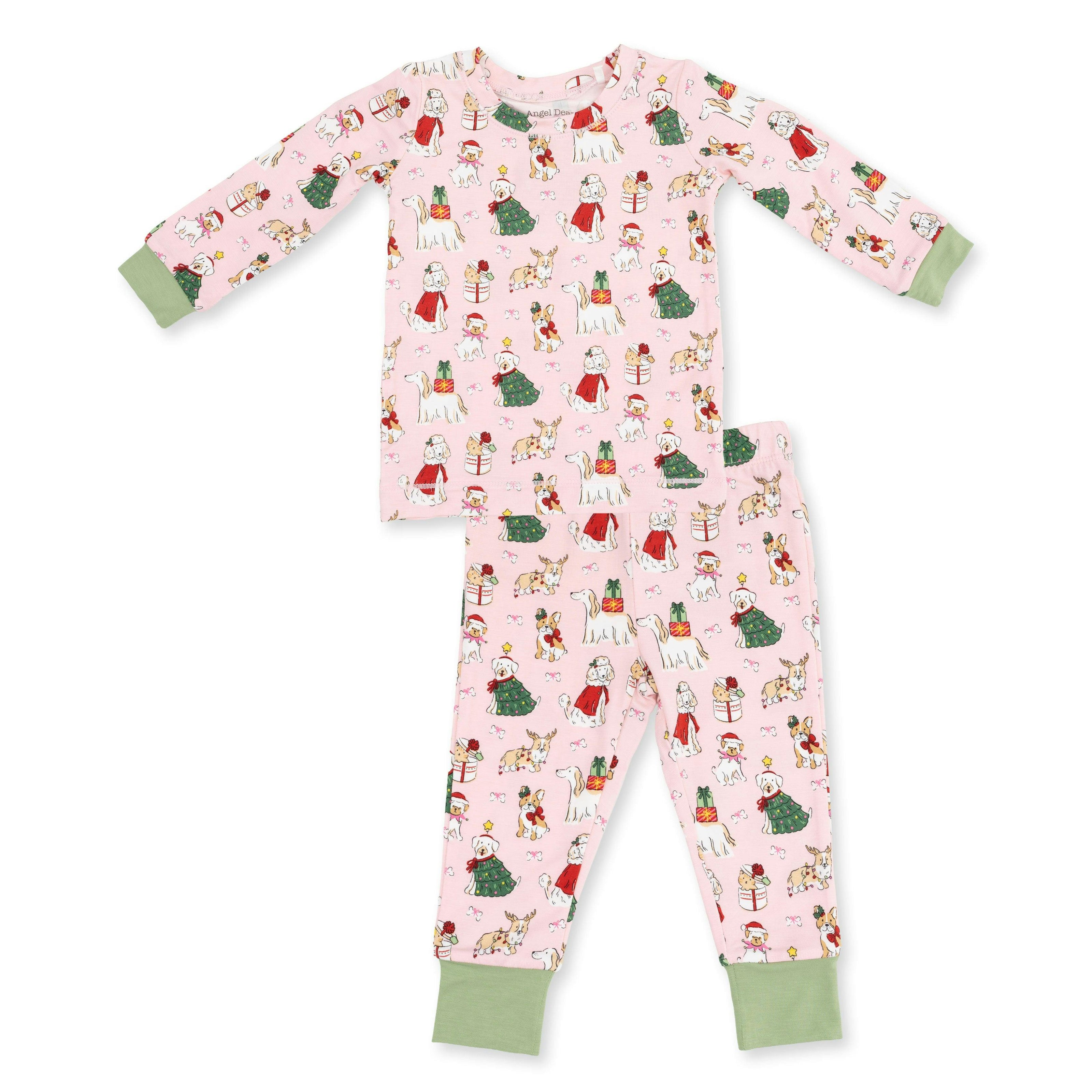 Christmas Dogs Pink - Bamboo - Long Sleeve Loungewear Set