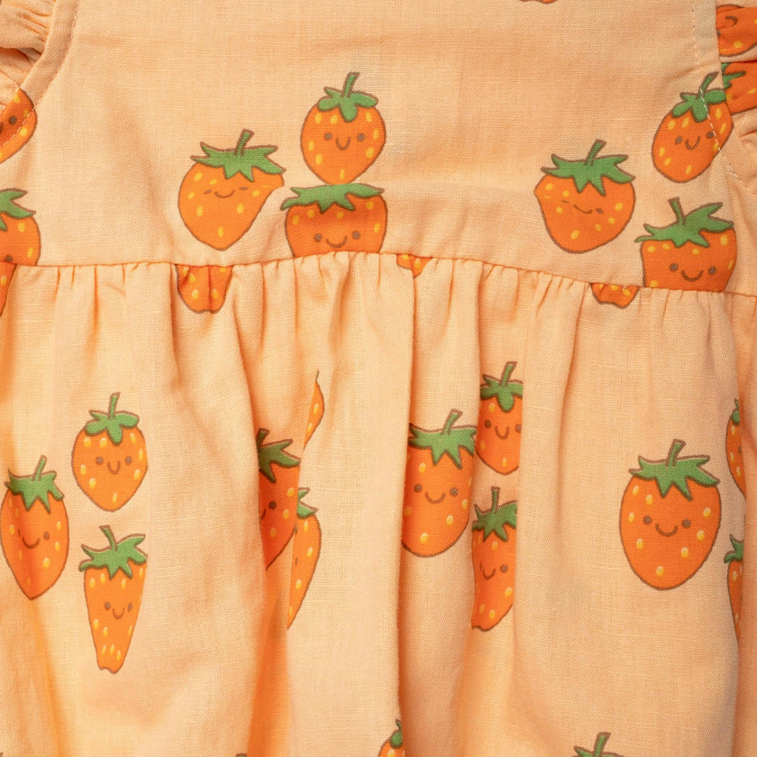 Linen Strawberry Ruffle Baby Romper