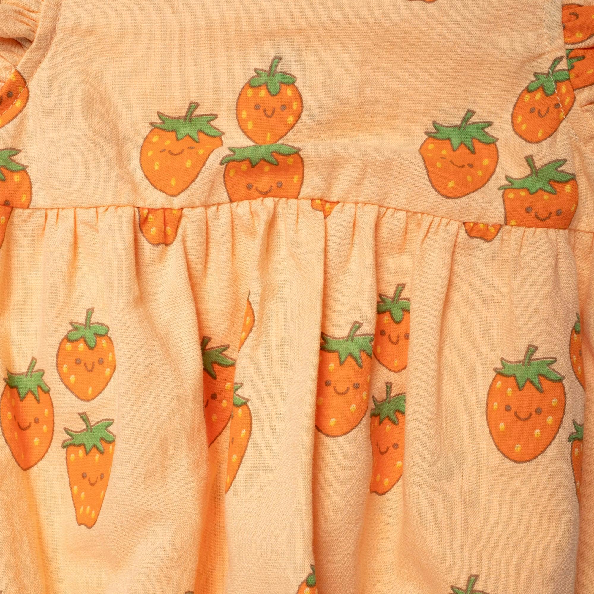 Linen Strawberry Ruffle Baby Romper