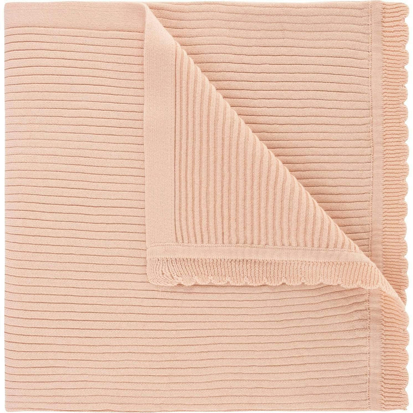 Scallop Trimmed Rib Knit Blanket Ivory
