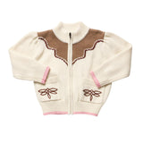 Girls Western Zip Sweater - Cream and Brown