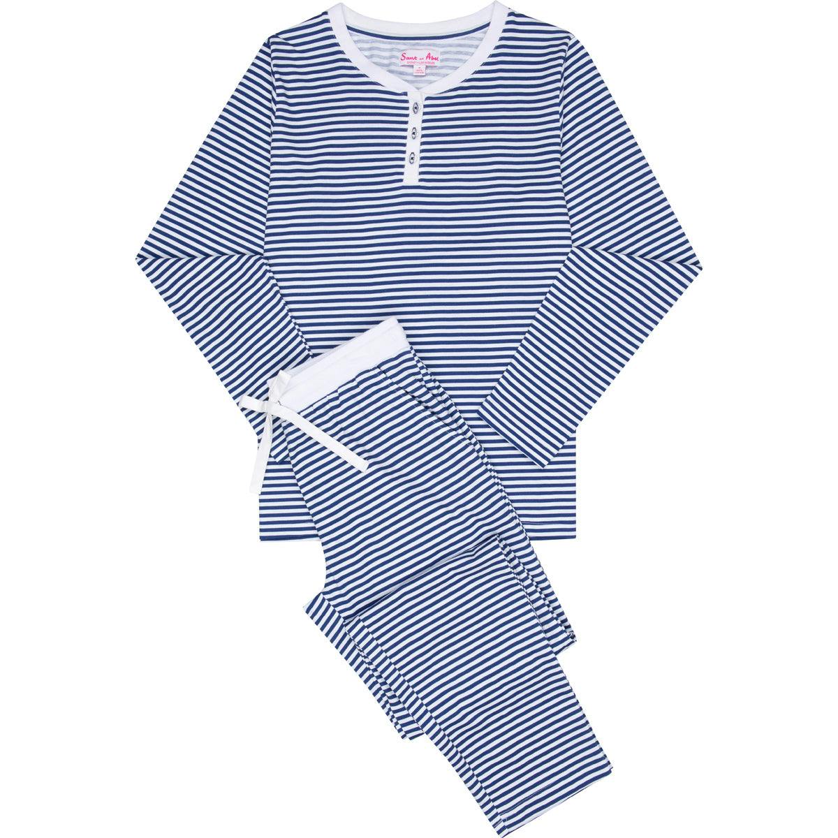Women's Marina Jersey Long PJ Set - Navy Stripe Organic Stretch Cotton