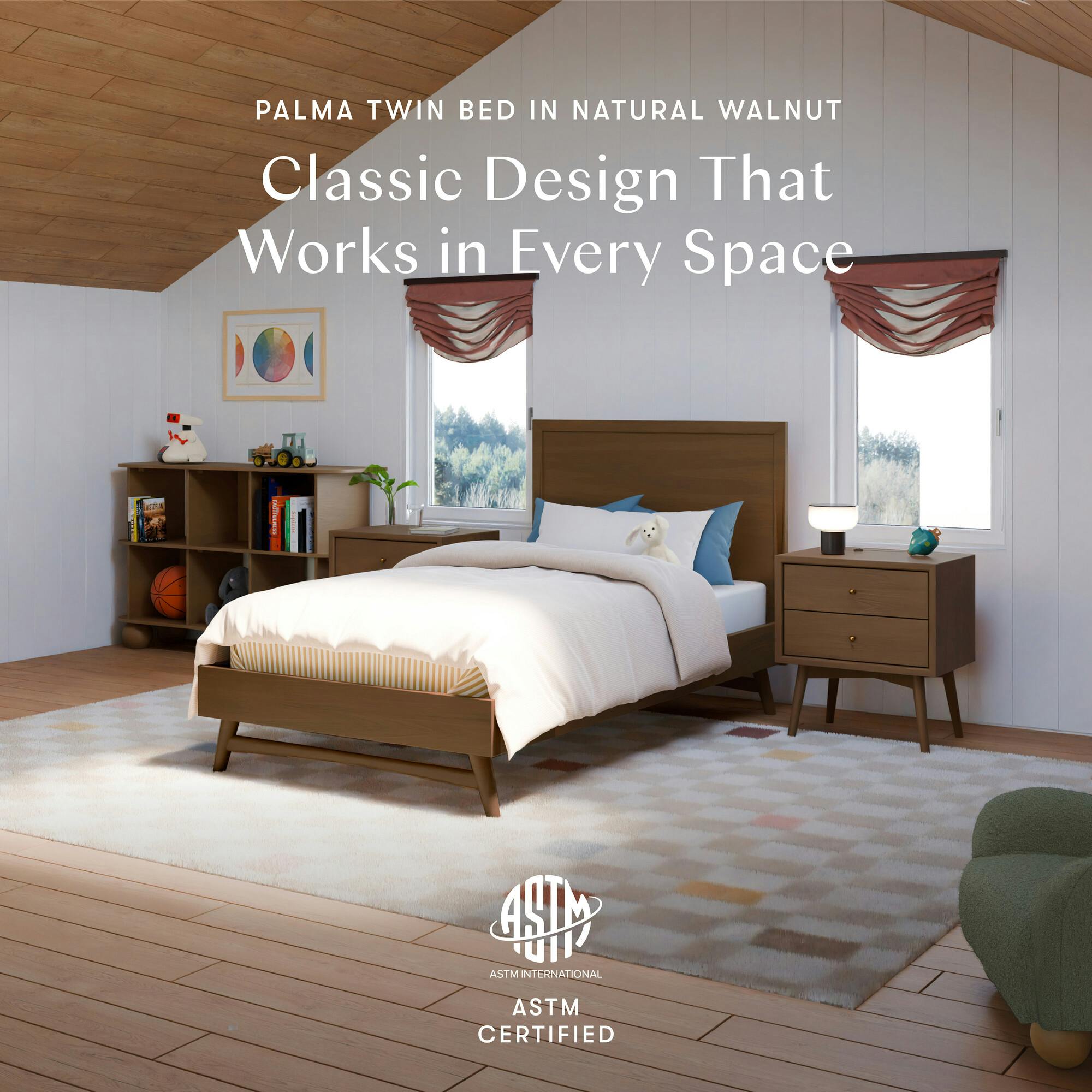 Palma Twin Bed in Natural Walnut