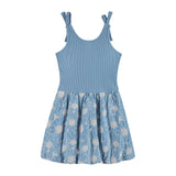 Tween Girls Rib Knit Bow Shoulder Dess | Floral Eyelet
