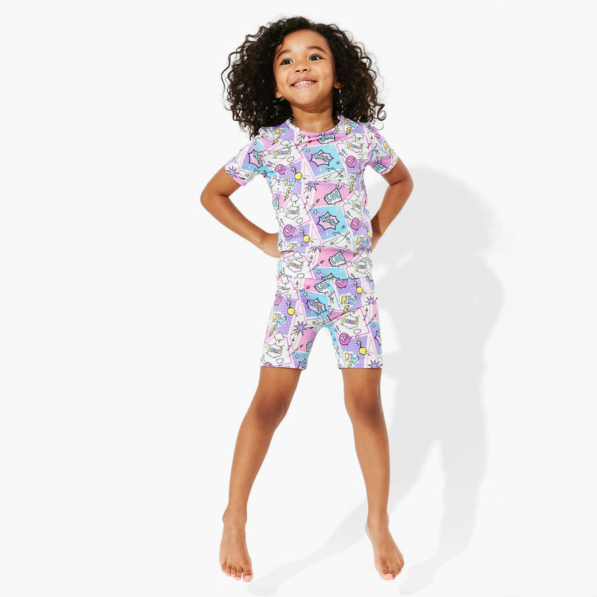 Comic Purple Bamboo Kids Pajama Short Set