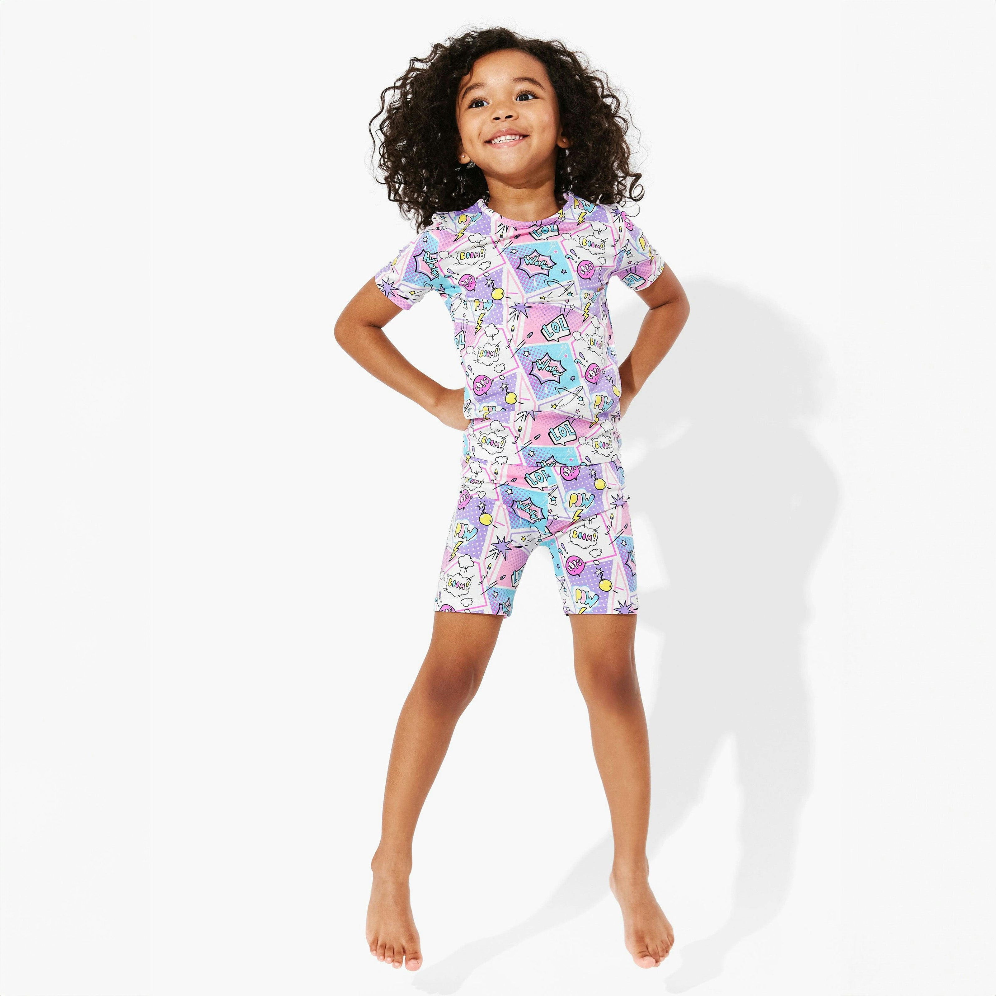 Comic Purple Bamboo Kids Pajama Short Set
