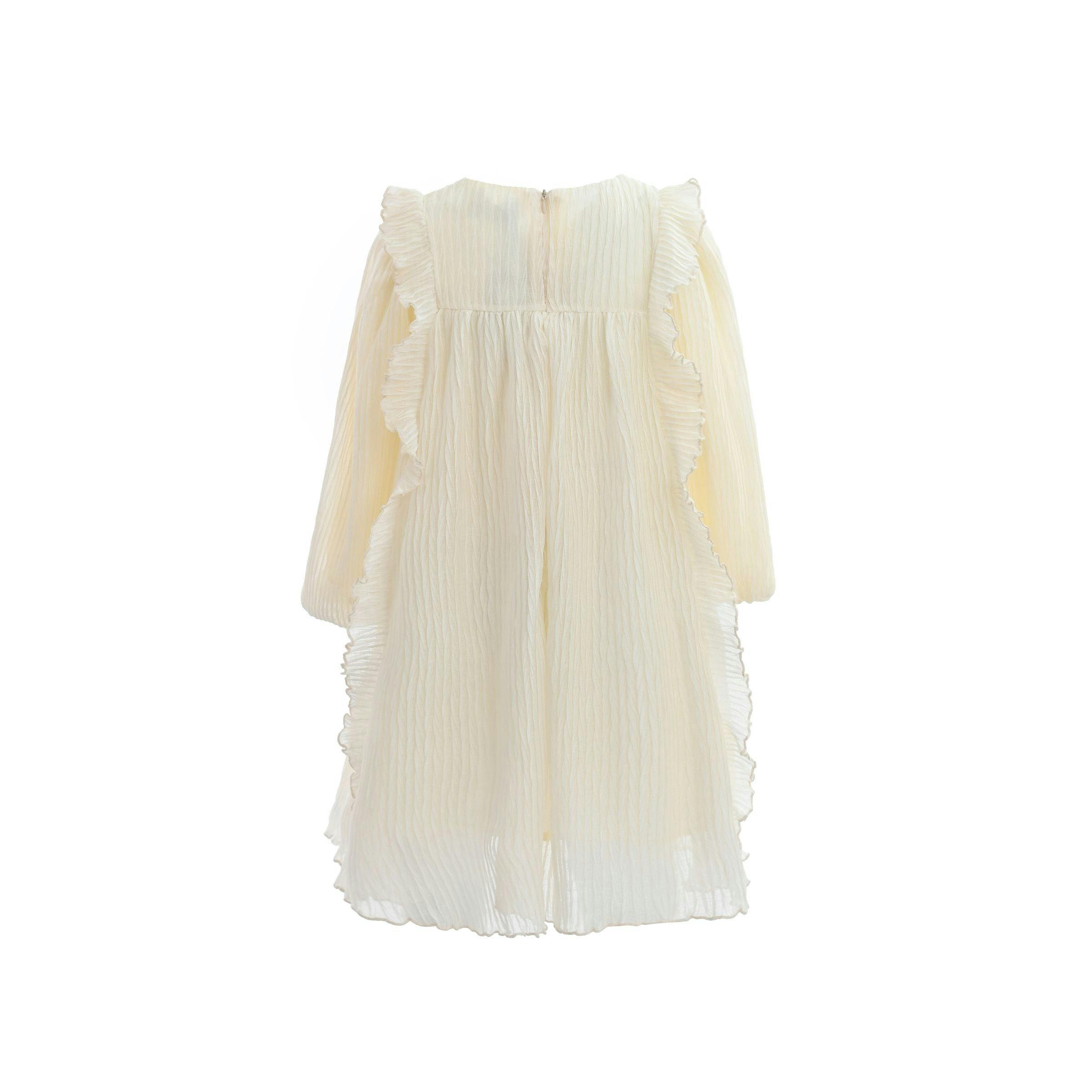 Cream Pleated Bow Dress