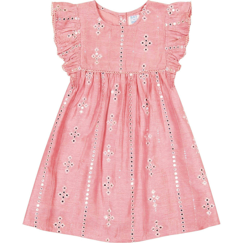 Luxe Mathilde Silk Dupioni Ruffle Sleeve Dress, Pink