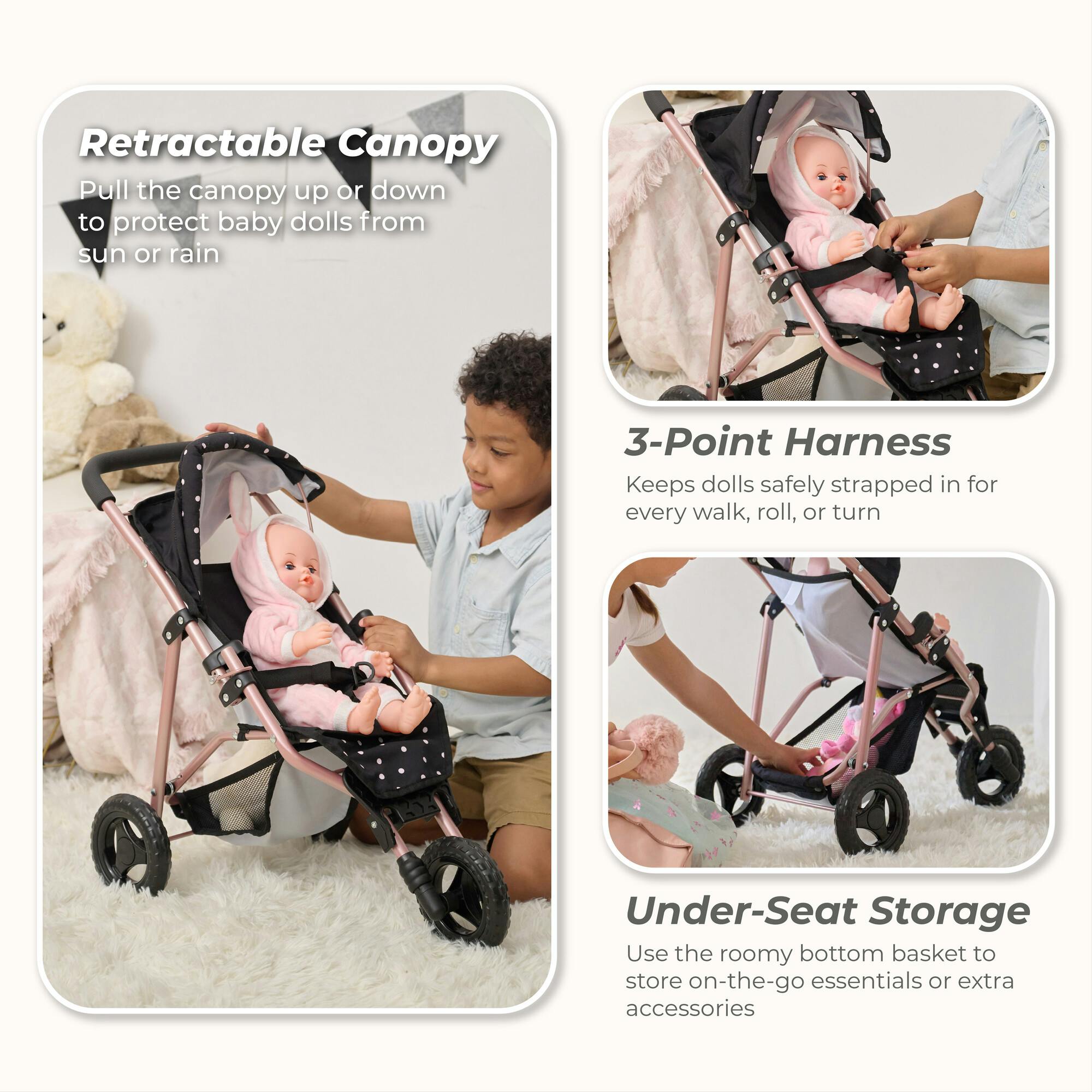 Olivia's Little World Pin Up Doll Jogging Stroller & Retractable Canopy