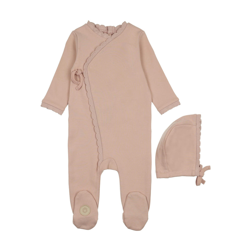 Knit Trim Wrap Footie & Hat Set