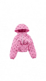 Blake Hooded Reversible Lightweight Down Puffer Jacket, Candy Pink Bow